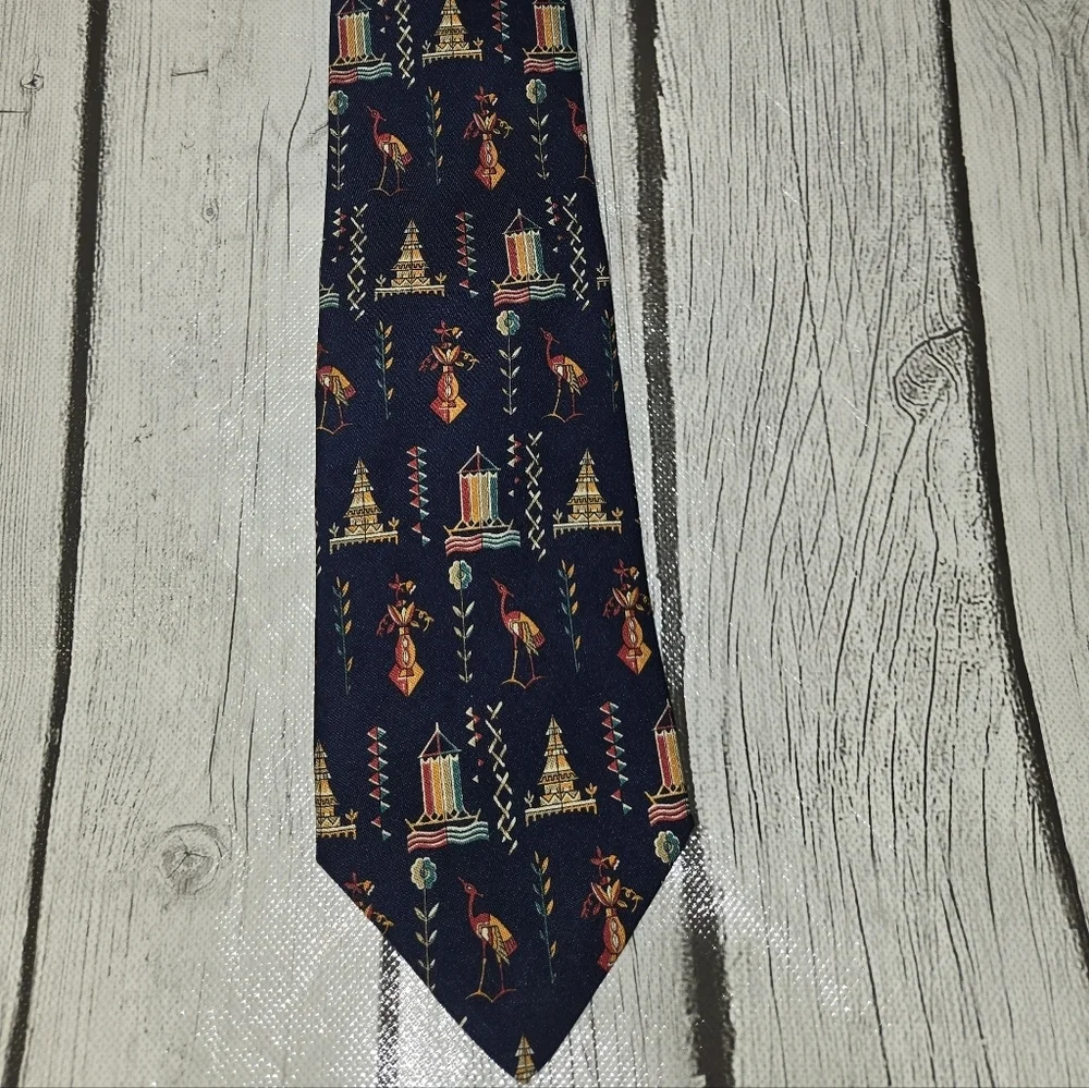 Salvatore Ferragamo Silk Tie Italy Novelty Bird Geometric Print Designer Necktie